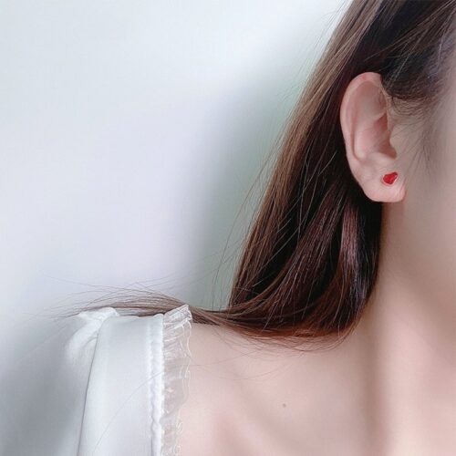 Fashion Red Small Heart 925 Sterling Silver Stud Earrings