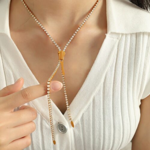 Cold Style Diamond Long Zipper Necklace Personalized